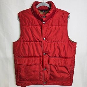 Lands End Quilted Full Snap Patch Pocket Puffer Vest, Red, Men Size Medium 38-40